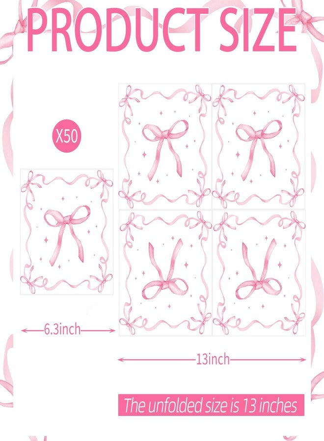 Merriva 50 Pack Pink Ribbon Bow Paper Napkins, Disposable Coquette-Inspired Bow Cocktail Napkins for Girls Birthday, Sweetie-Soirées, Baby Shower, Bridal Shower, Bachelorette, and Tea Party Decorations - Image 2